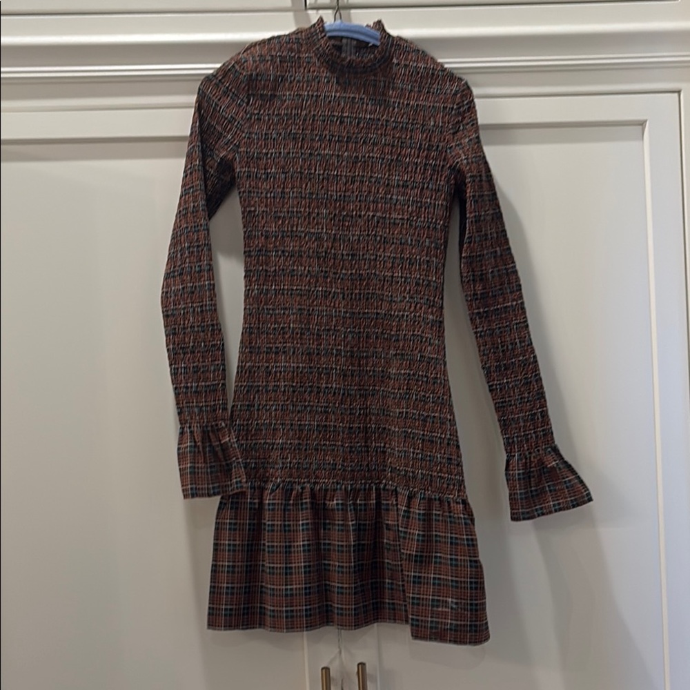 Joie Plaid Mini Dress - Black and Brown